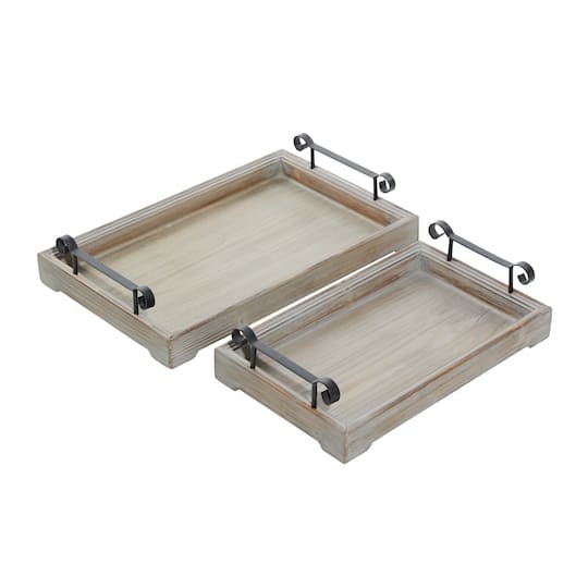 Beige Wood Vintage Tray Set